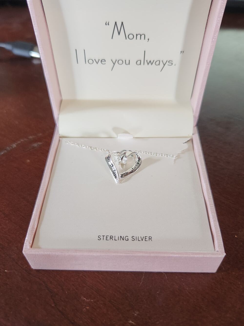 Sterling Silver Mom I Love You Always Heart Pendant Necklace